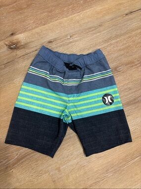 Hurley Boys Blue, Teal & Lime Striped Swim Shorts